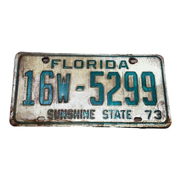 Vtg 1973 Florida Sunshine State Collectible License Plate Original Tag 16W 5299 - Picture 1 of 3